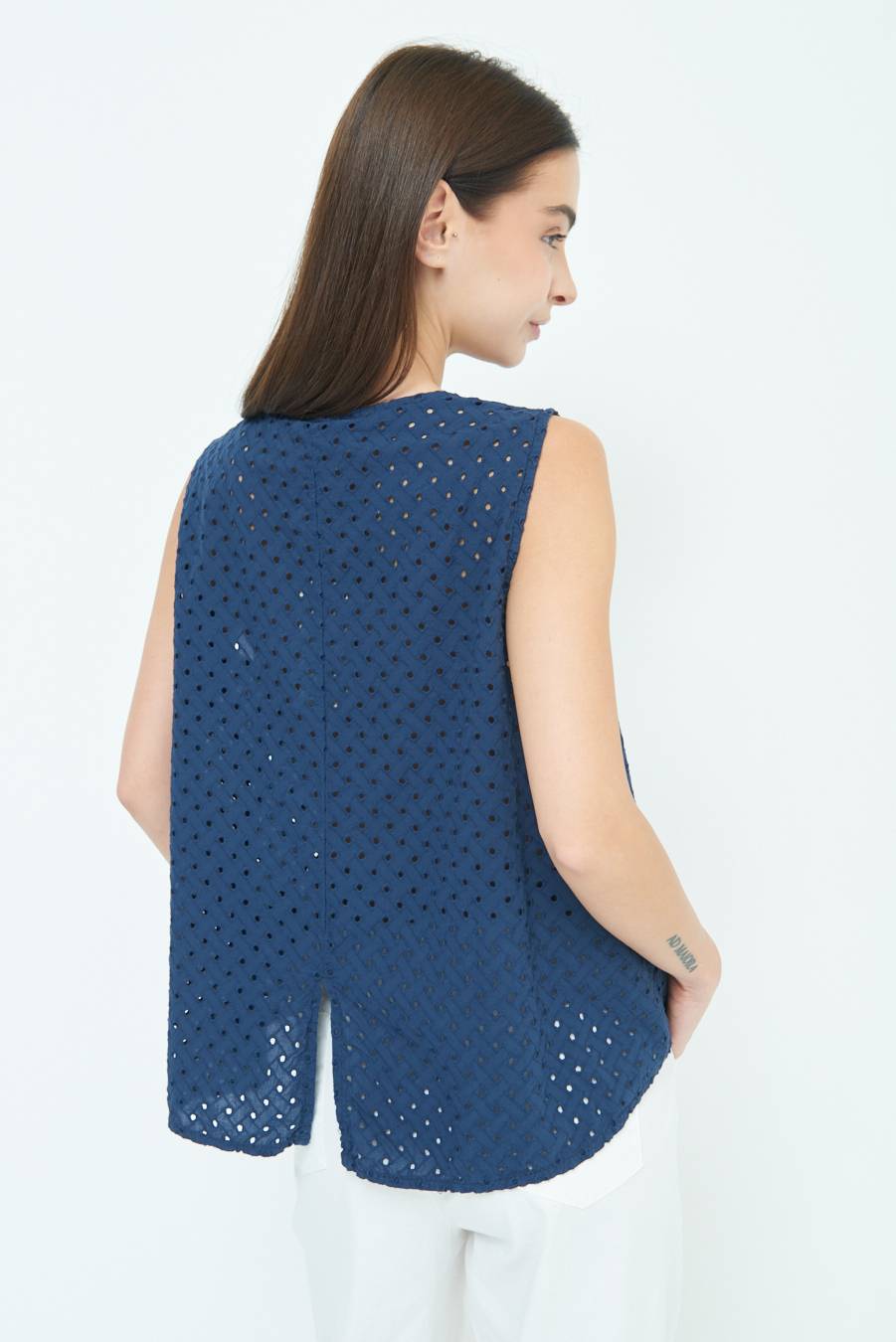 Kikisix TOP SMANICATO SANGALLO BLU