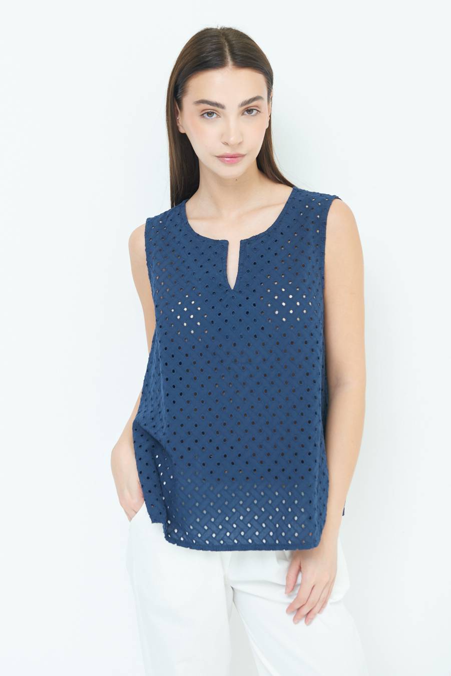 Kikisix TOP SMANICATO SANGALLO BLU