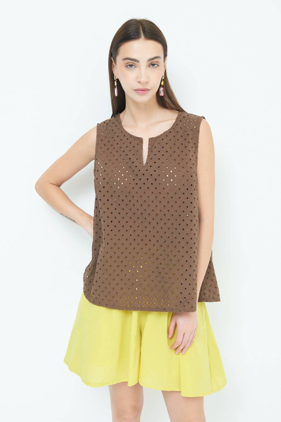 Kikisix TOP SMANICATO SANGALLO CIOCCOLATO