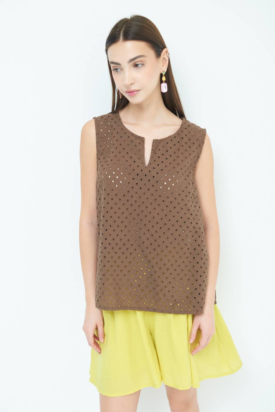 Kikisix TOP SMANICATO SANGALLO CIOCCOLATO