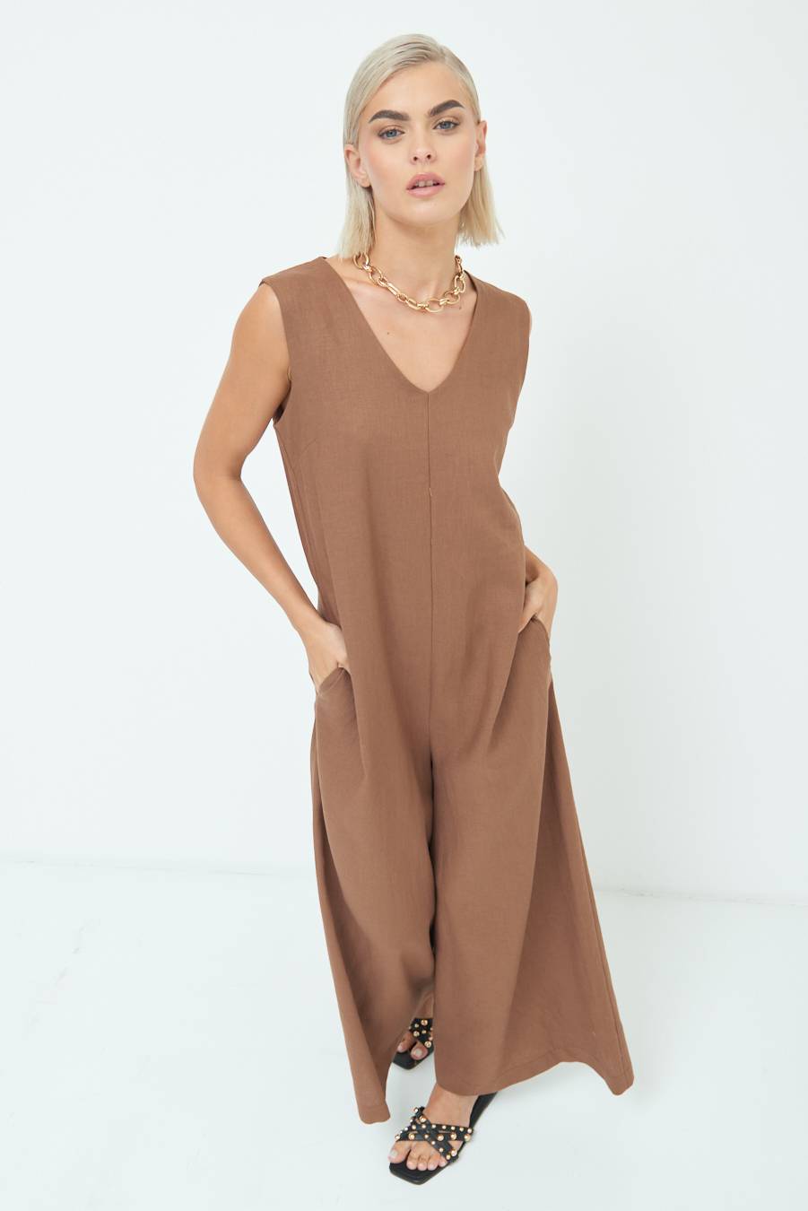 Kikisix TUTA SMANICATA PANTA PALAZZO CIOCCOLATO