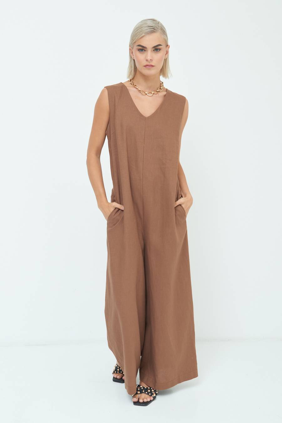 Kikisix TUTA SMANICATA PANTA PALAZZO CIOCCOLATO