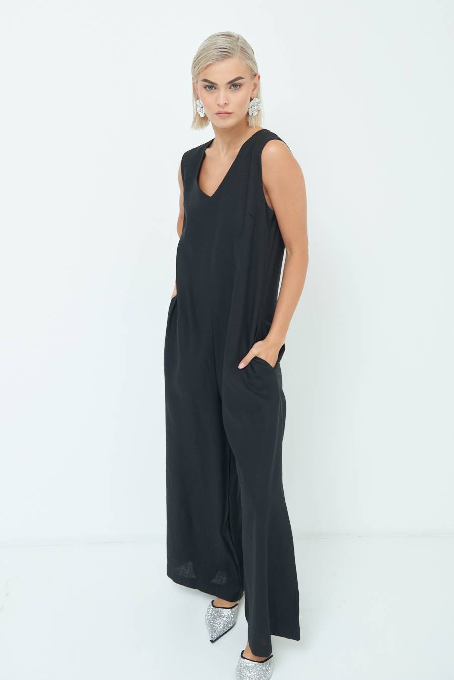 Kikisix TUTA SMANICATA PANTA PALAZZO NERO