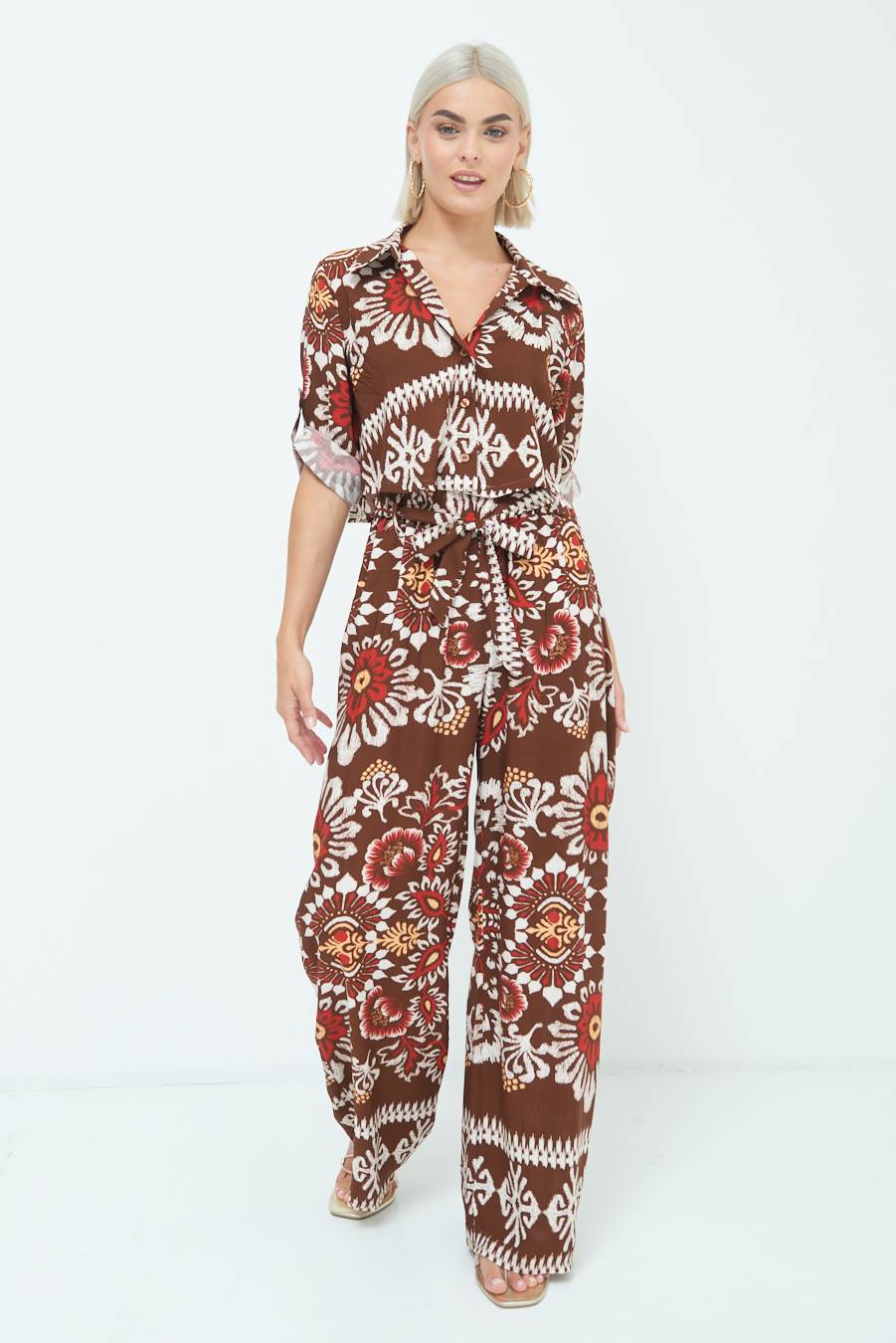 Kikisix PANTA PALAZZO CON CINTURA STAMPA BALZA MORO