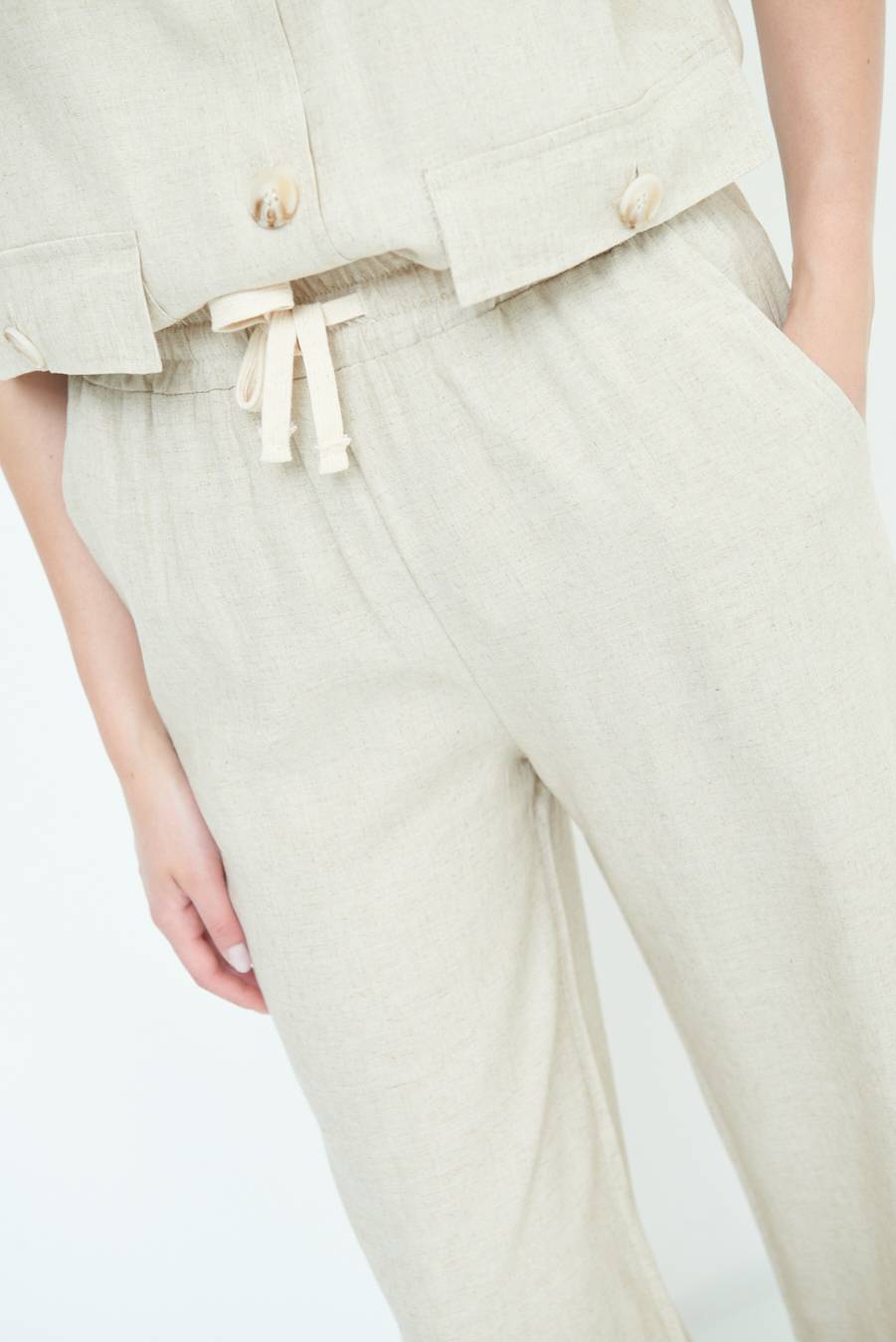 Kikisix PANTA PALAZZO CON ELASTICO VISCOSA LINO NATURALE