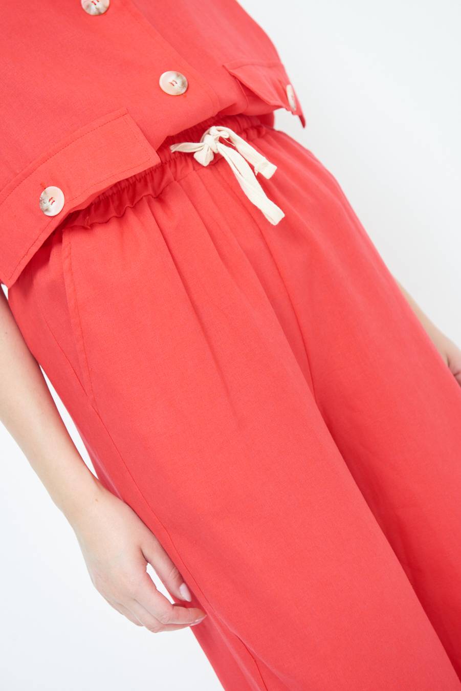 Kikisix PANTA PALAZZO CON ELASTICO VISCOSA LINO ROSSO