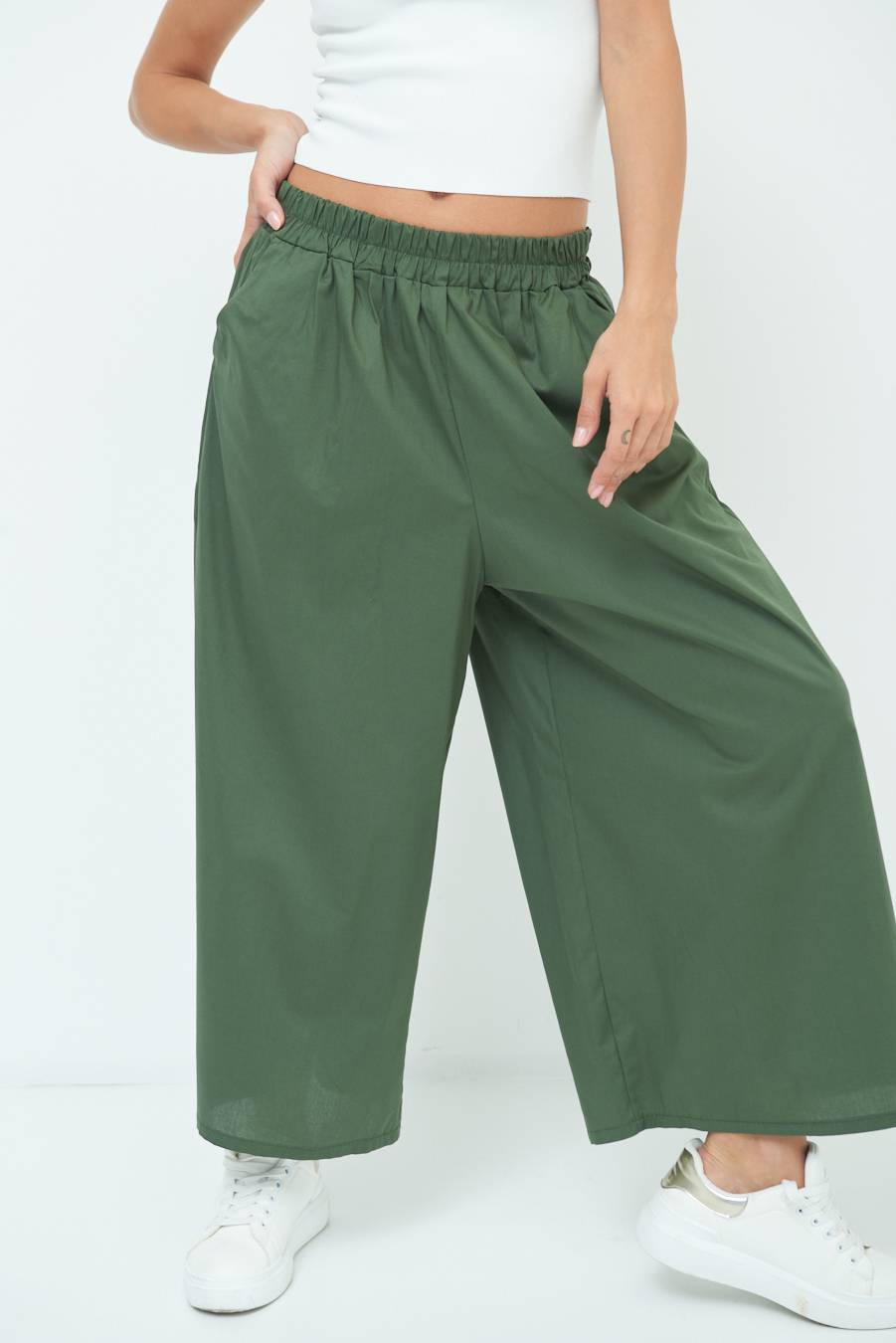 Kikisix PANTALONE CROP ELASTICO UNITO VERDE MILITARE