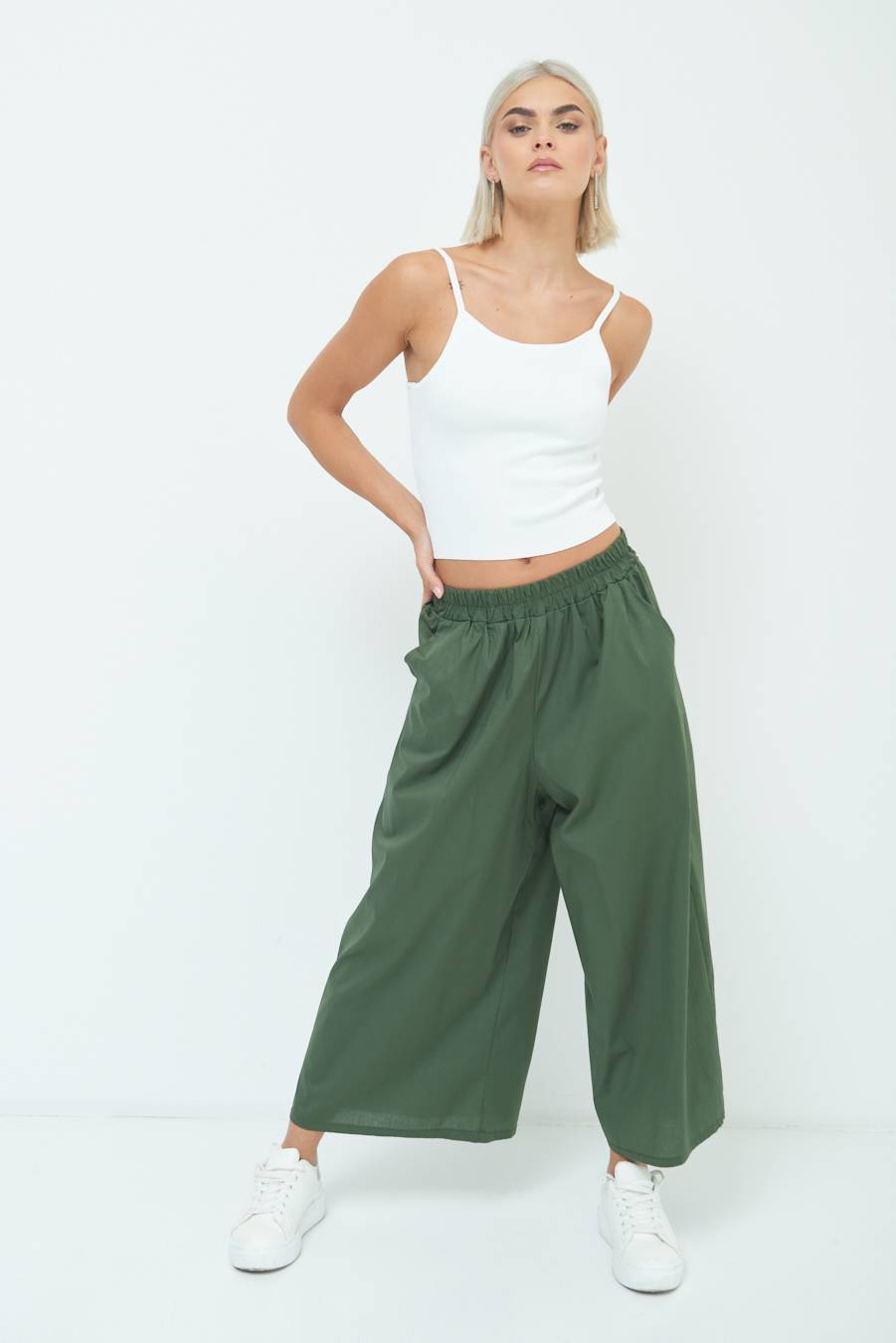 Kikisix PANTALONE CROP ELASTICO UNITO VERDE MILITARE