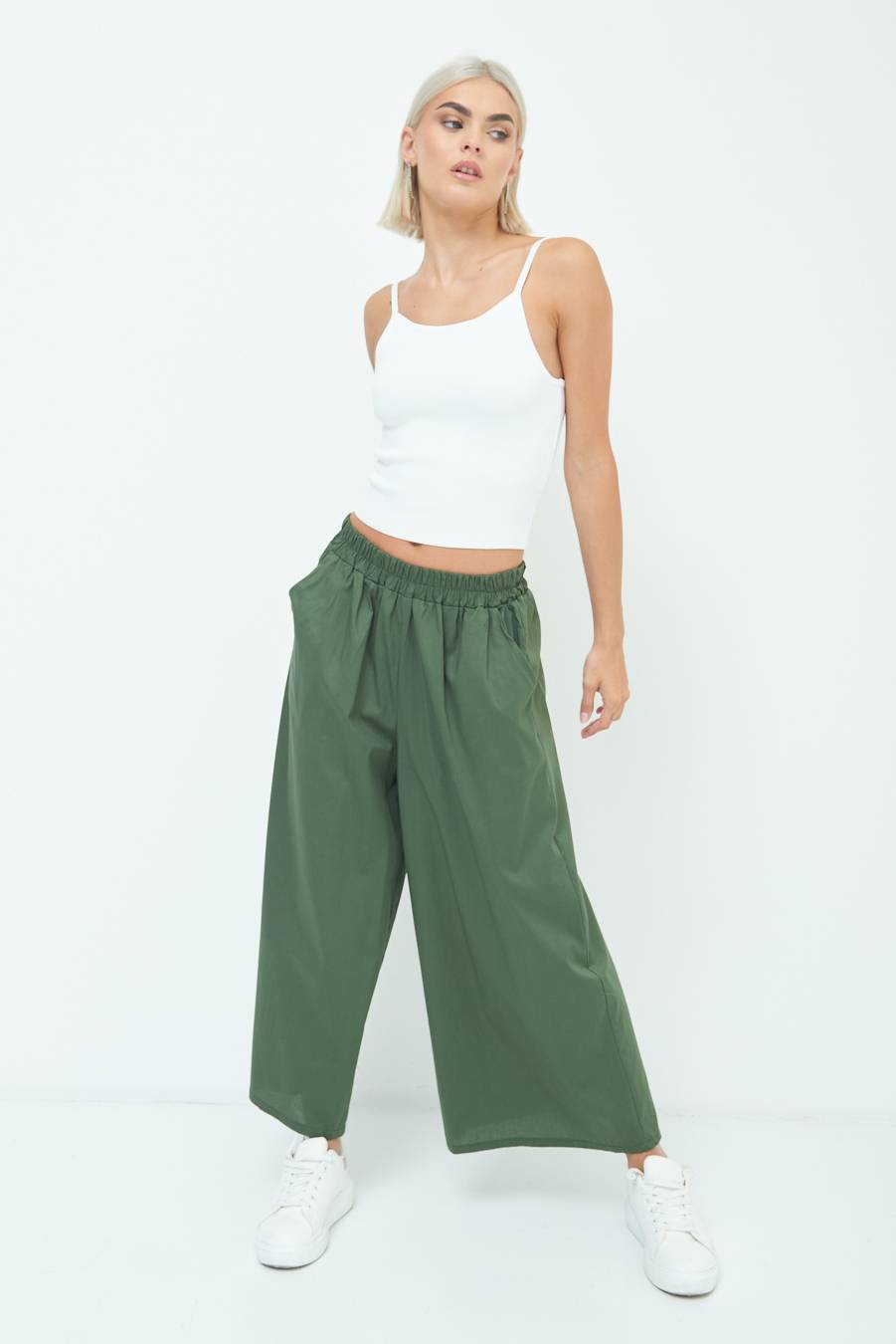 Kikisix PANTALONE CROP ELASTICO UNITO VERDE MILITARE