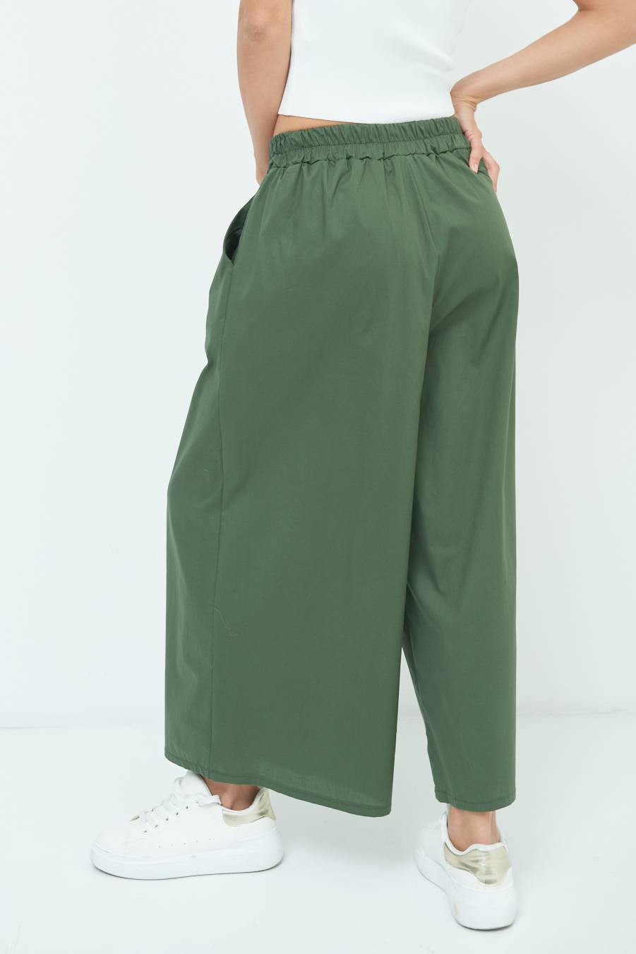 Kikisix PANTALONE CROP ELASTICO UNITO VERDE MILITARE