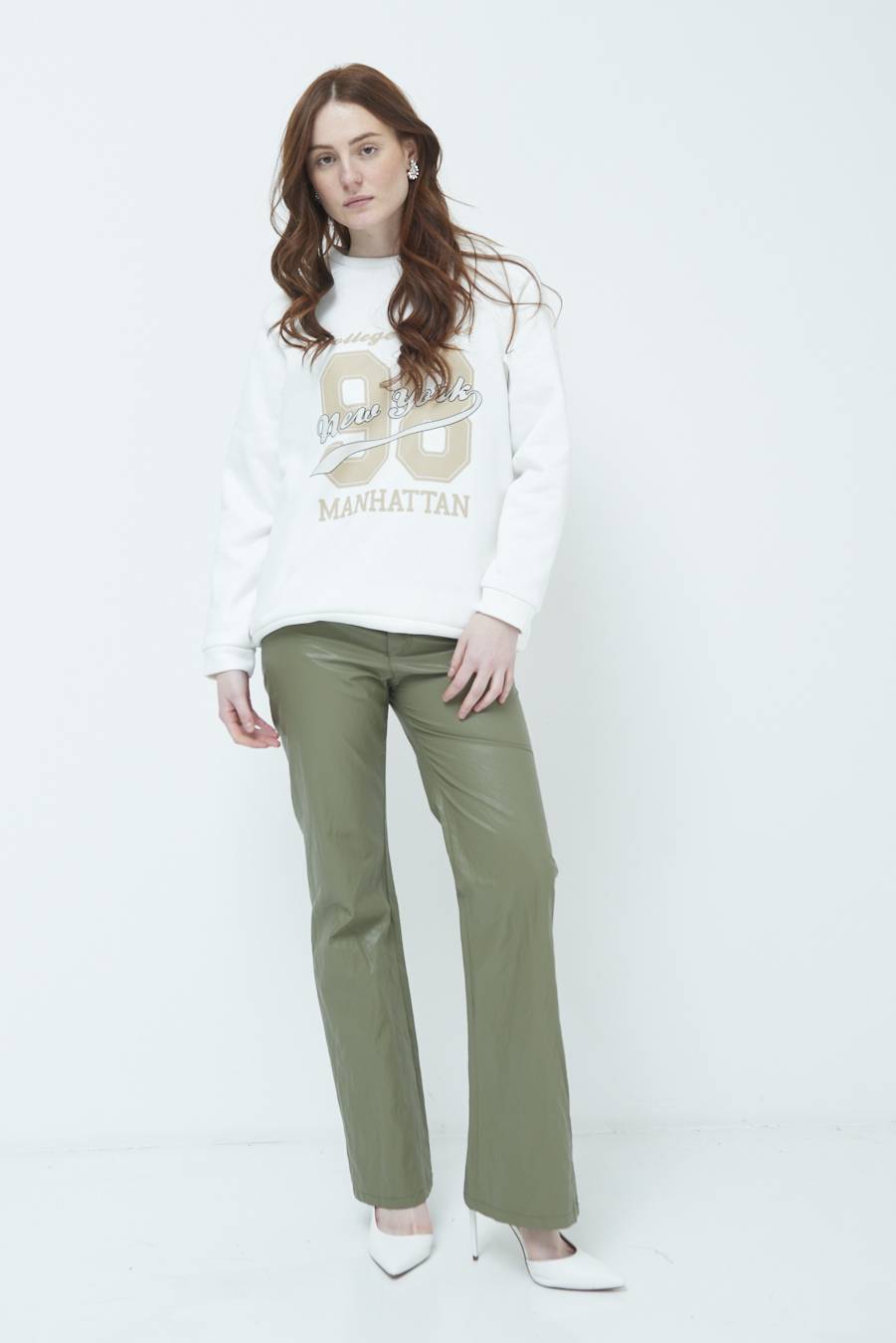 Kikisix PANTALONE ECOPELLE STROPICCIATA VERDE MILITARE