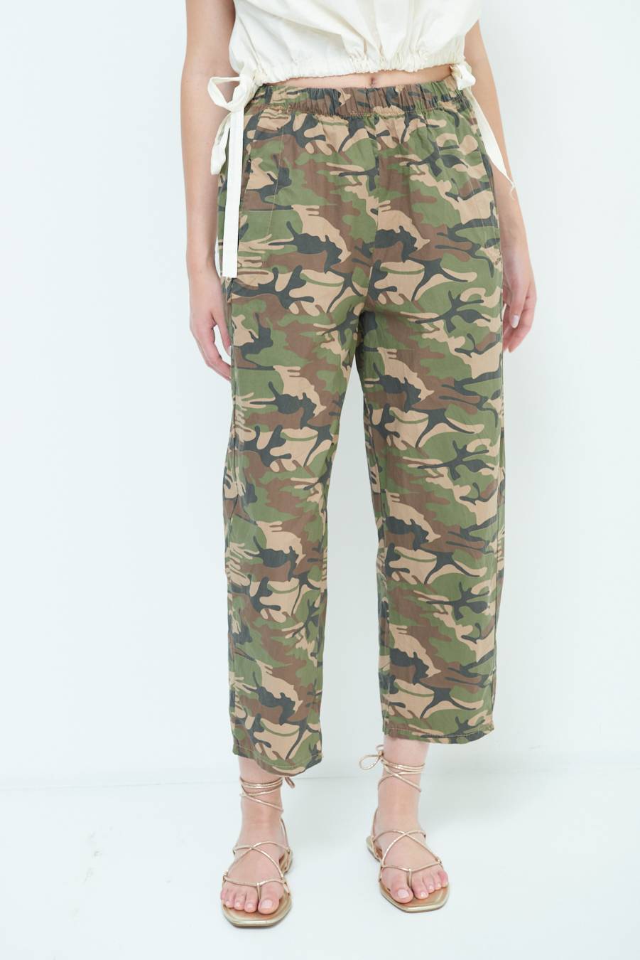 Kikisix PANTALONE MIMETICO STAMPA CON ELASTICO VERDE MILITARE