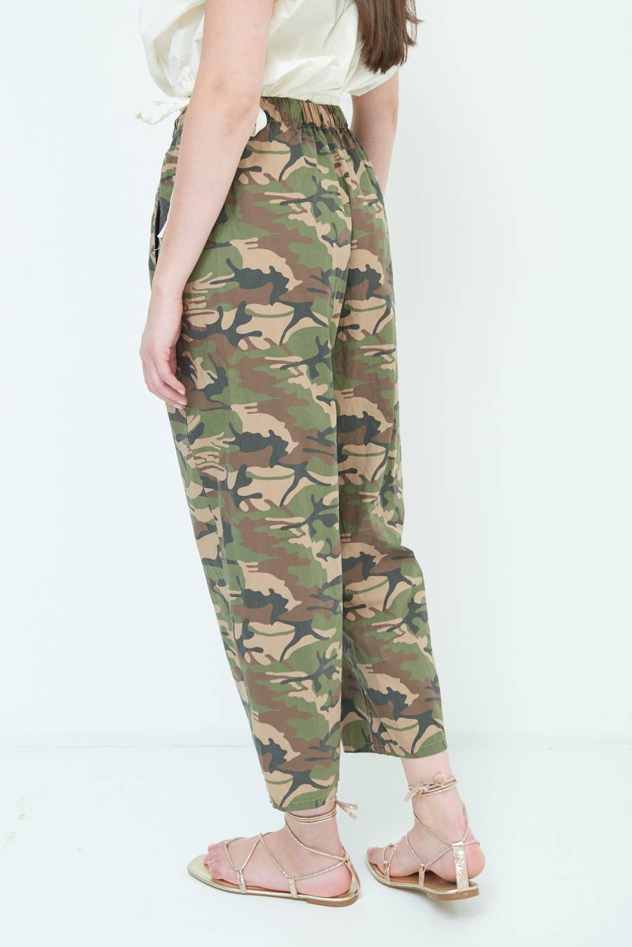 Kikisix PANTALONE MIMETICO STAMPA CON ELASTICO VERDE MILITARE