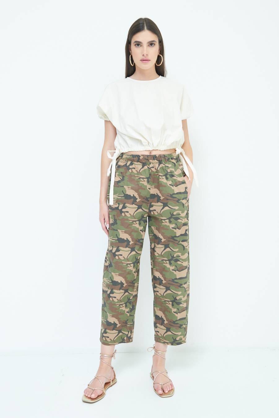 Kikisix PANTALONE MIMETICO STAMPA CON ELASTICO VERDE MILITARE
