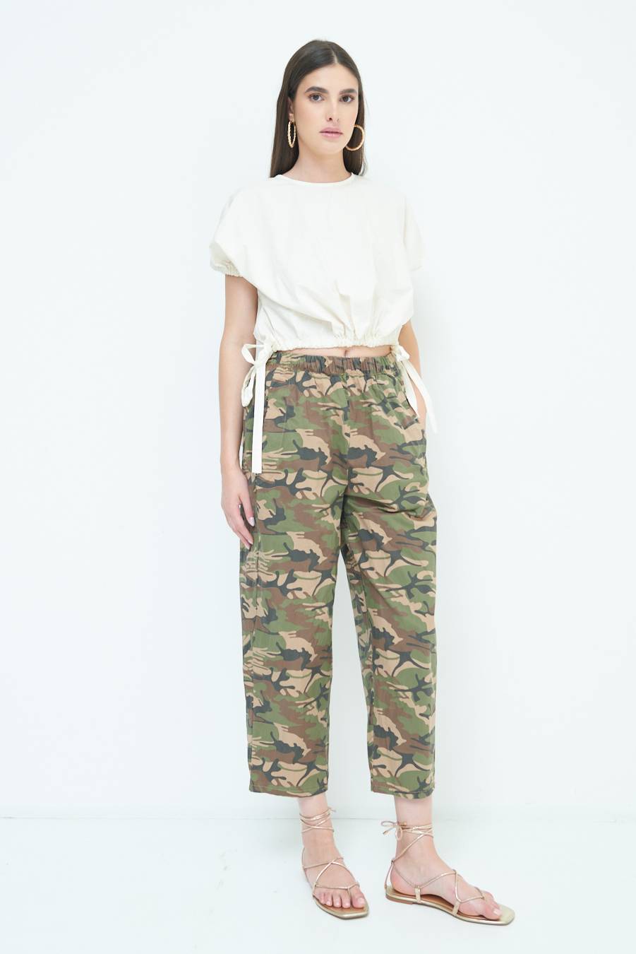 Kikisix PANTALONE MIMETICO STAMPA CON ELASTICO VERDE MILITARE