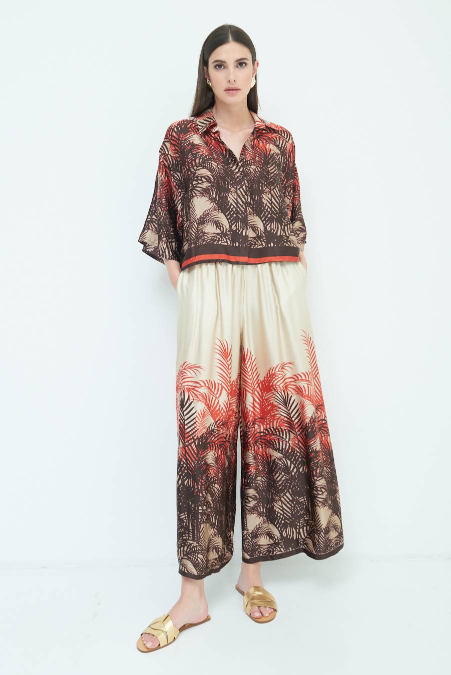 Kikisix PANTALONE PALAZZO FANTASIA BALZA MORO/ARANCIO