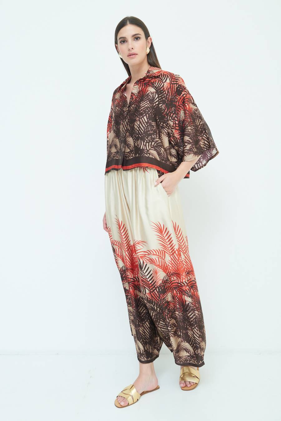 Kikisix PANTALONE PALAZZO FANTASIA BALZA MORO/ARANCIO