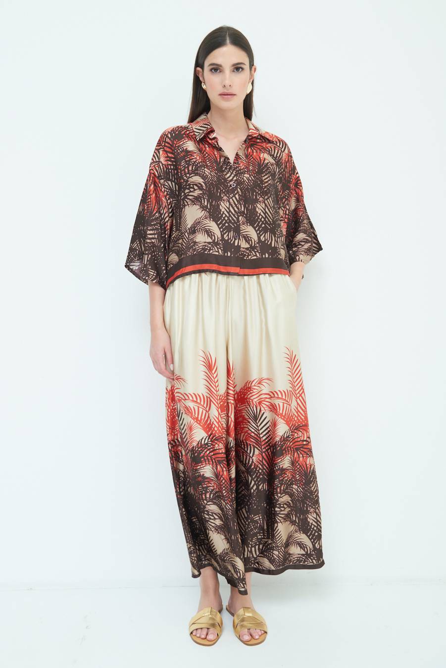 Kikisix PANTALONE PALAZZO FANTASIA BALZA MORO/ARANCIO