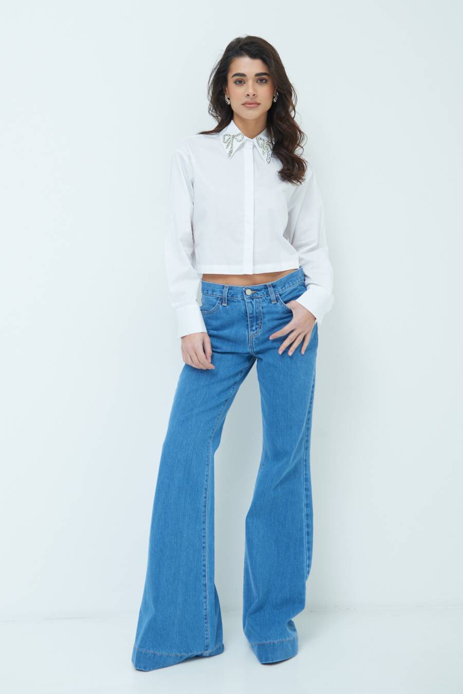 Kikisix PANTALONE ZAMPA CON RIBALTA DOPPIO STONE JEANS