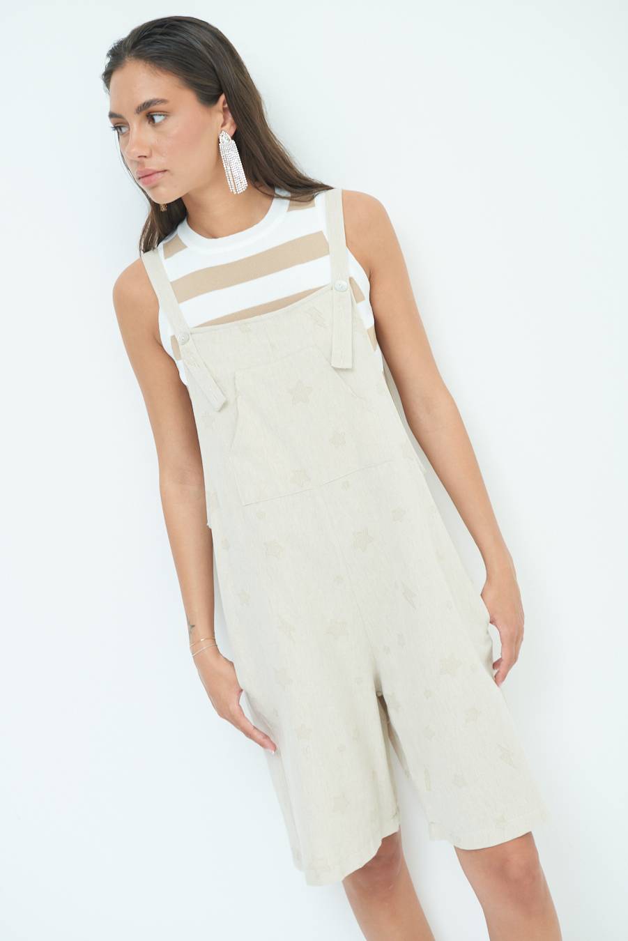 Kikisix SALOPETTE BERMUDA CON STELLE E FULMINI BEIGE