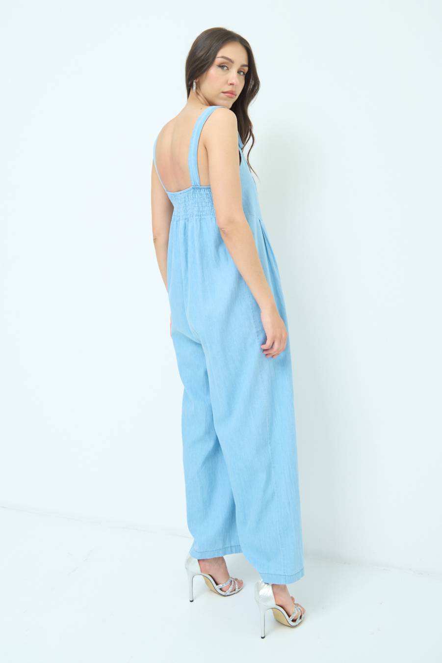 Kikisix SALOPETTE TASCA DAVANTI CHAMBRAY BLU CHIARO