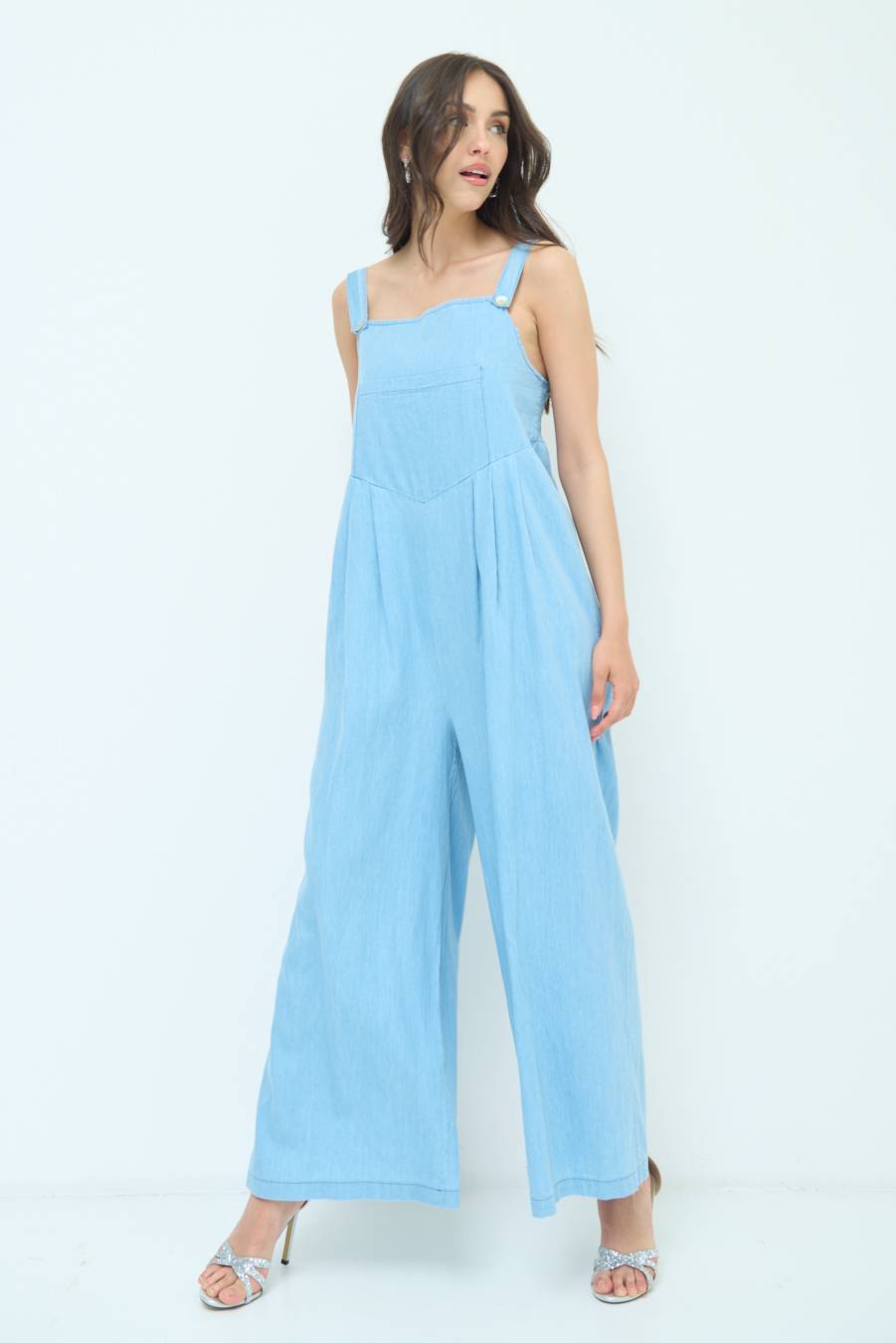 Kikisix SALOPETTE TASCA DAVANTI CHAMBRAY BLU CHIARO