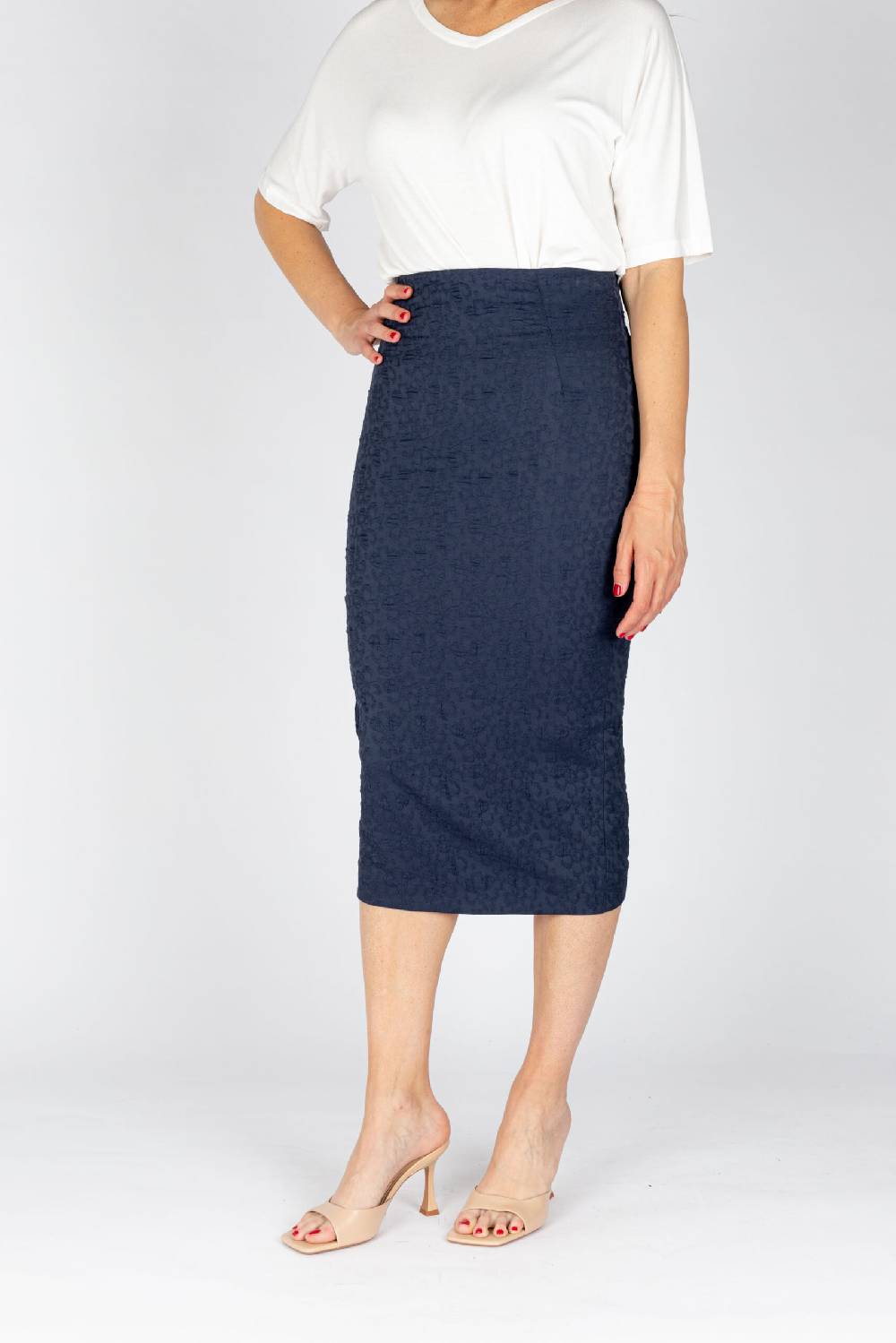 L.Pucci Gonna A Tubino Vita Alta Effetto Bustier Tessuto Jacquard Fiore Colore Blu