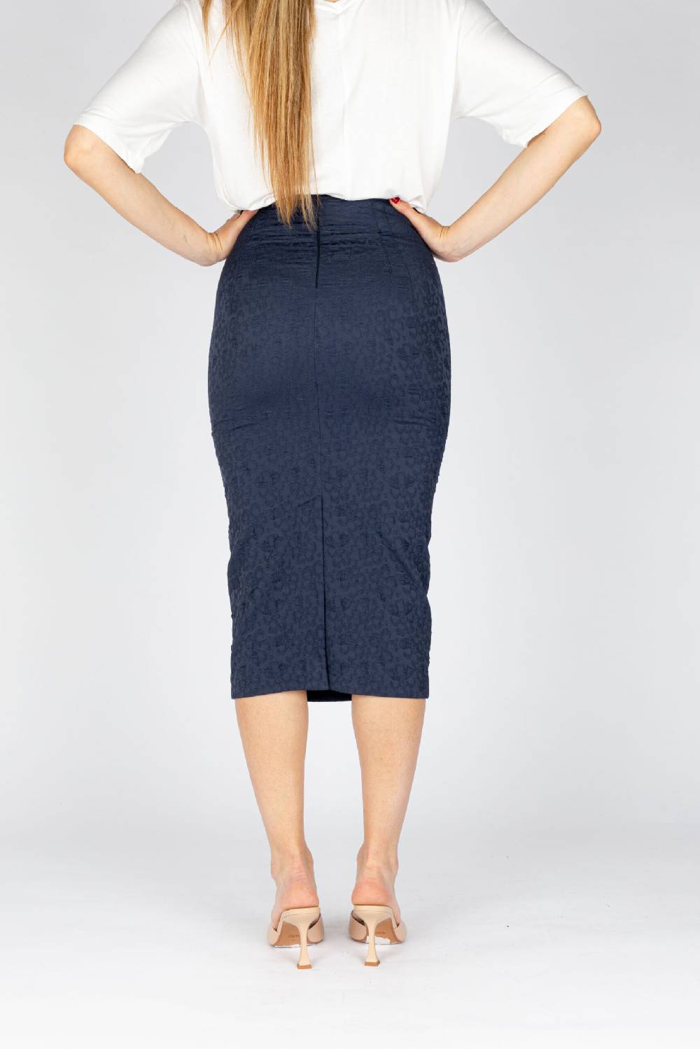 L.Pucci Gonna A Tubino Vita Alta Effetto Bustier Tessuto Jacquard Fiore Colore Blu