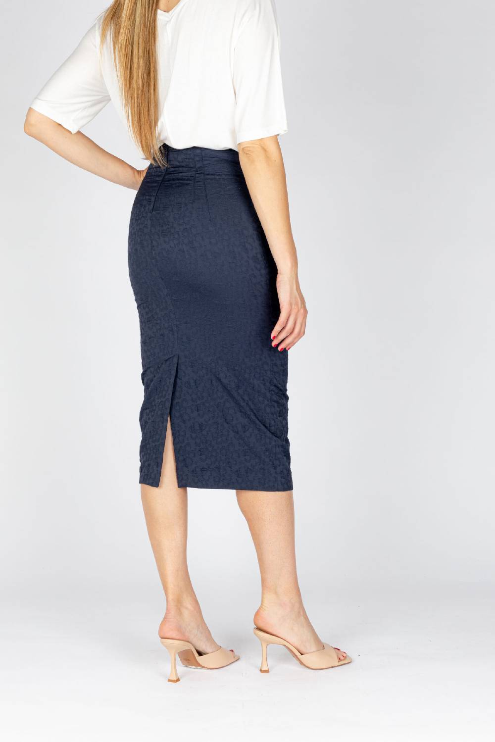 L.Pucci Gonna A Tubino Vita Alta Effetto Bustier Tessuto Jacquard Fiore Colore Blu