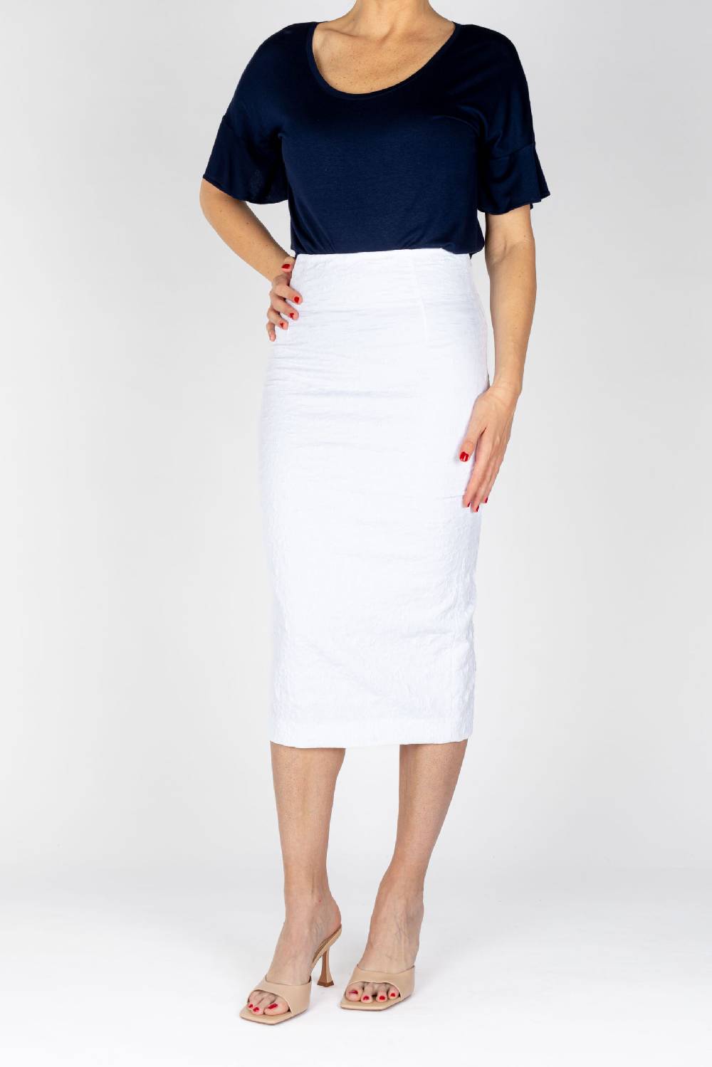 L.Pucci Gonna A Tubino Vita Alta Effetto Bustier Tessuto Jacquard Fiore Colore Bianco