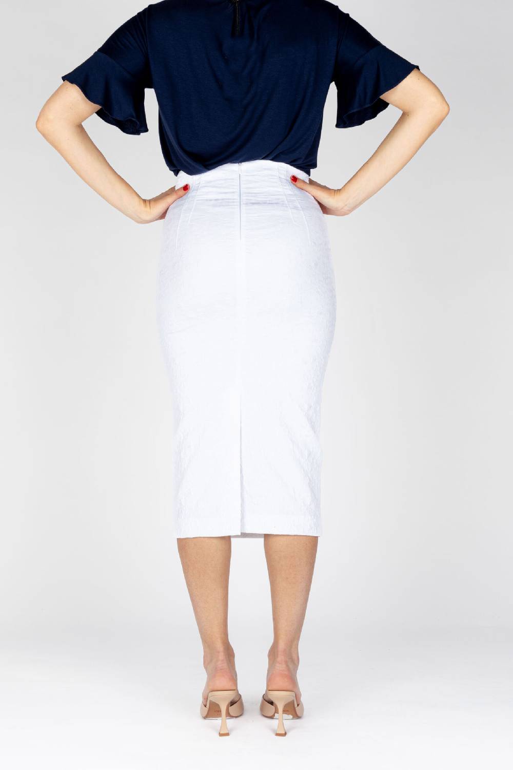 L.Pucci Gonna A Tubino Vita Alta Effetto Bustier Tessuto Jacquard Fiore Colore Bianco