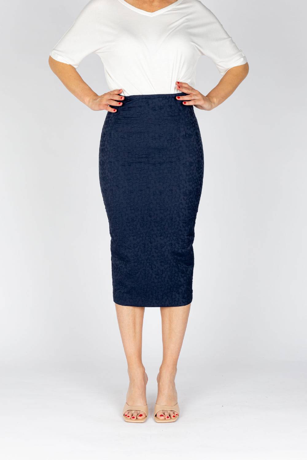 L.Pucci Gonna a tubino vita alta effetto bustier tessuto jacquard fiore colore blu