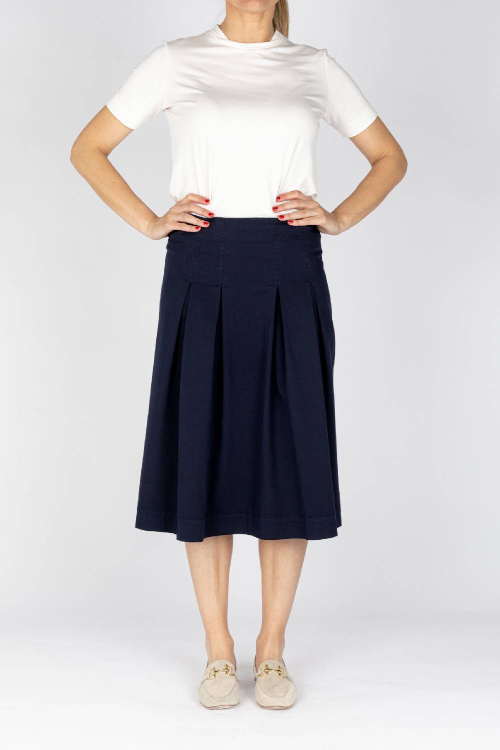 L.Pucci Gonna svasata a vita leggermente alta tessuto gabardina stretch colore blu