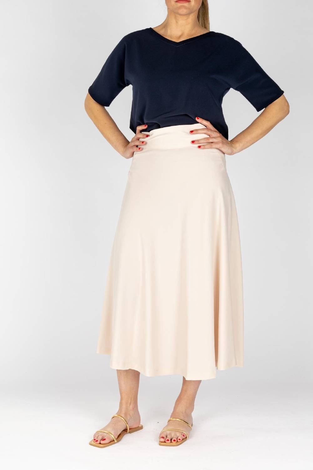 L.Pucci Gonna Svasata Lunga A Metà Polpaccio Tessuto Cady Colore Avorio