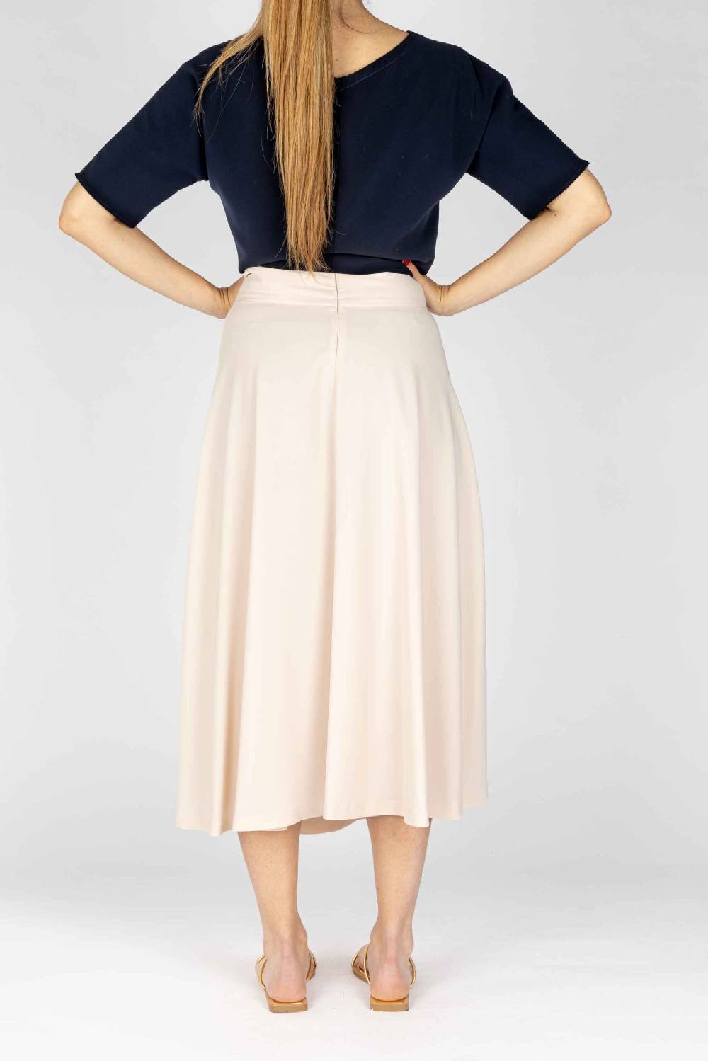 L.Pucci Gonna Svasata Lunga A Metà Polpaccio Tessuto Cady Colore Avorio