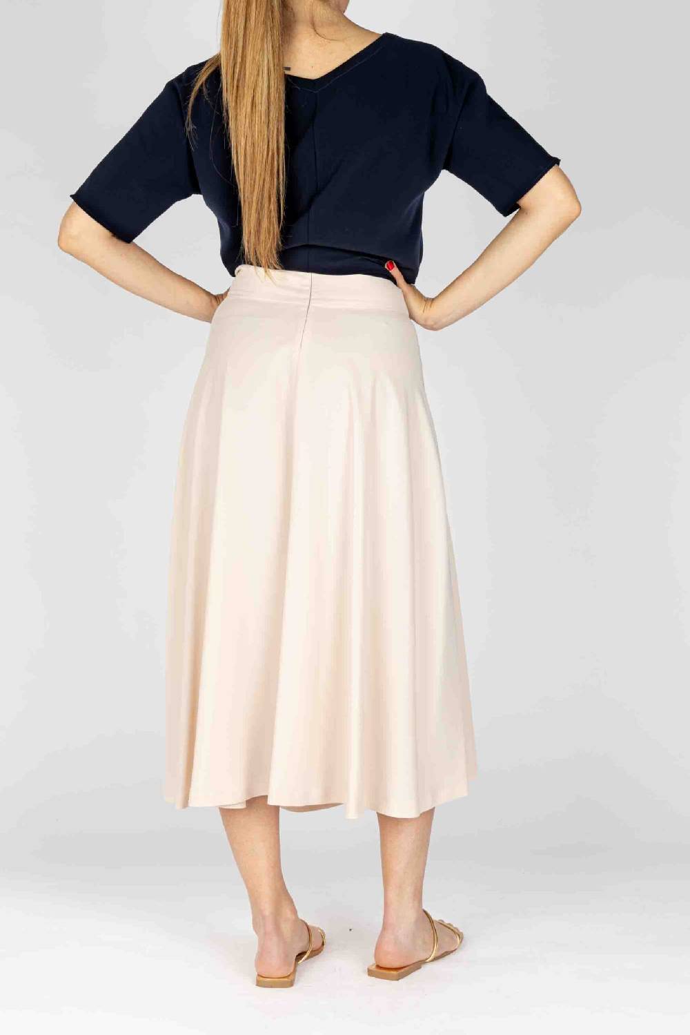 L.Pucci Gonna Svasata Lunga A Metà Polpaccio Tessuto Cady Colore Avorio