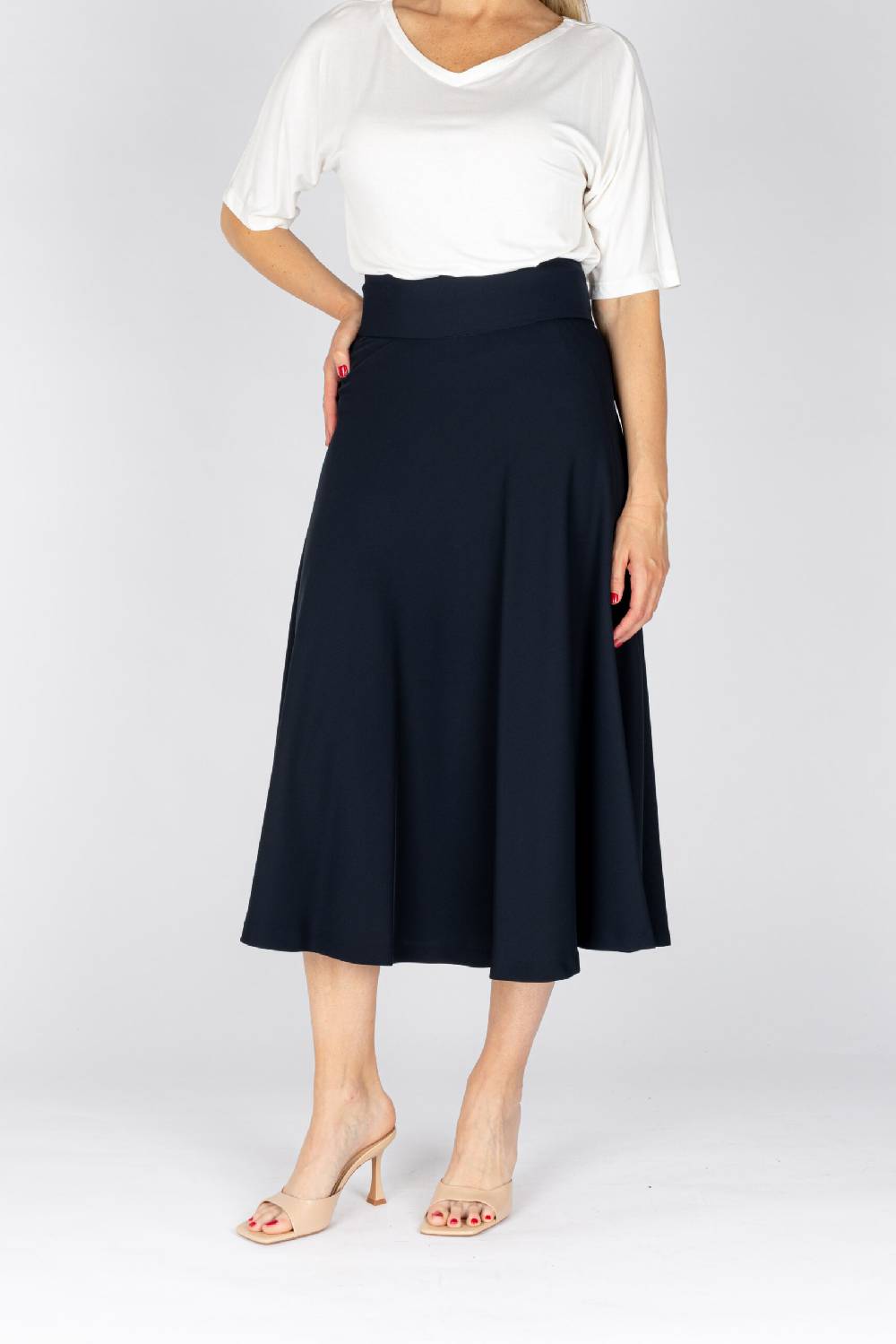 L.Pucci Gonna Svasata Lunga A Metà Polpaccio Tessuto Cady Colore Blu