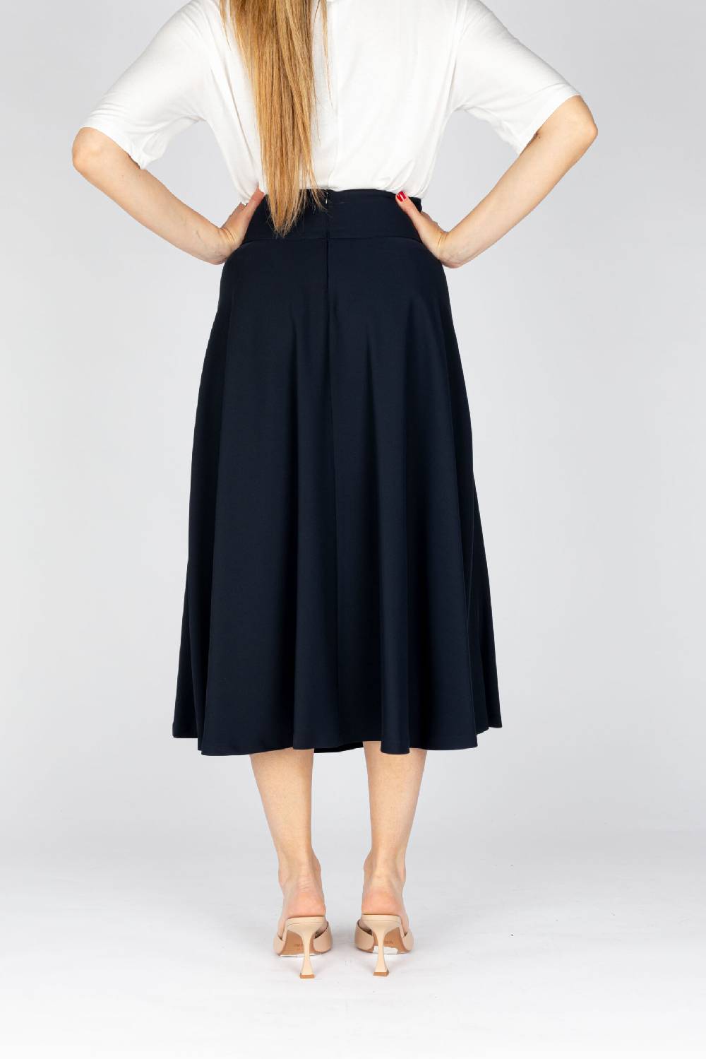 L.Pucci Gonna Svasata Lunga A Metà Polpaccio Tessuto Cady Colore Blu