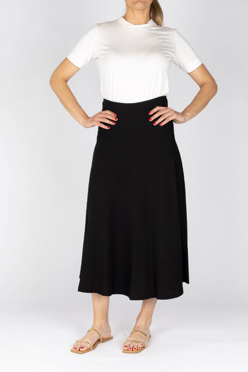 L.Pucci Gonna Svasata Lunga A Metà Polpaccio Tessuto Cady Colore Nero