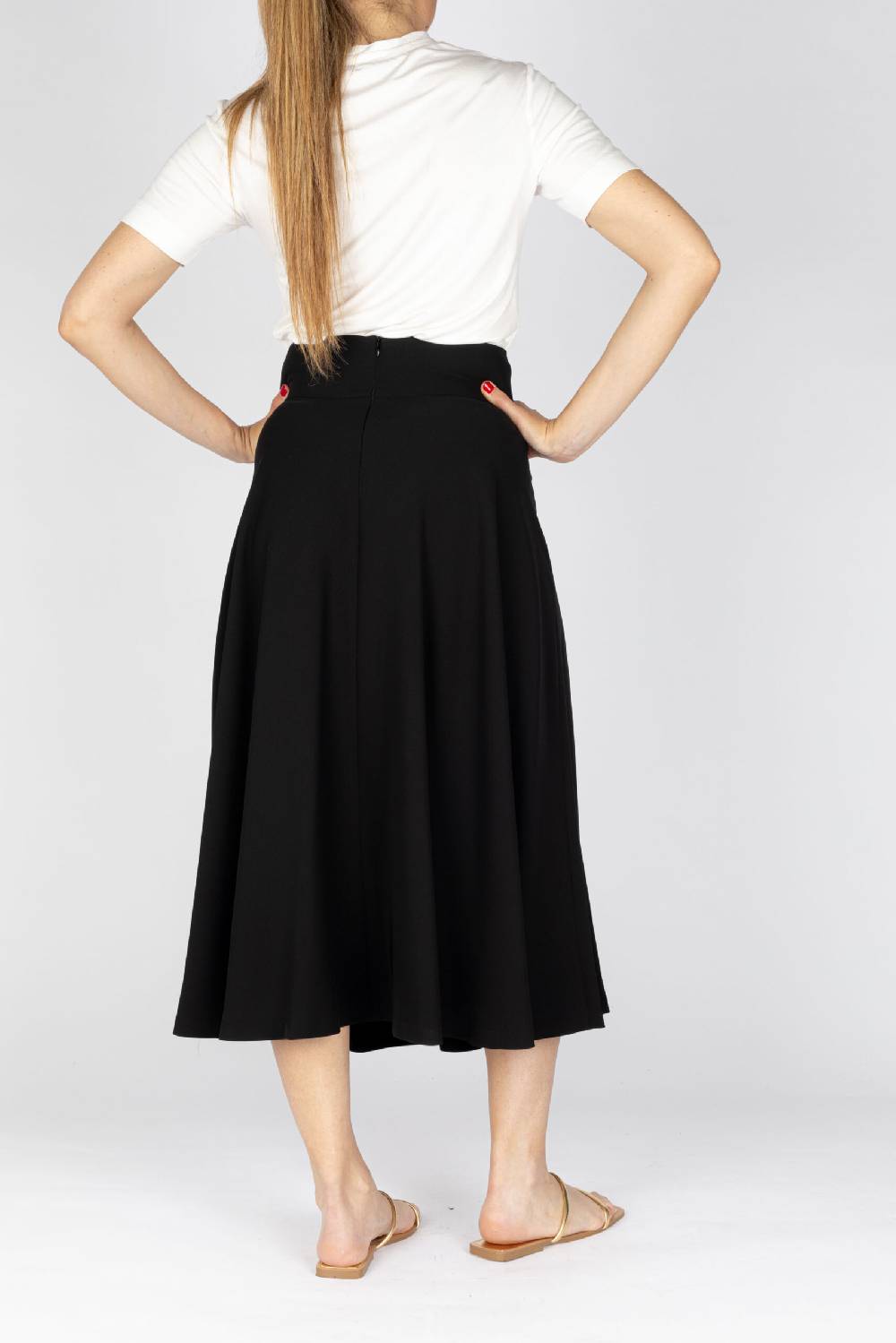 L.Pucci Gonna Svasata Lunga A Metà Polpaccio Tessuto Cady Colore Nero