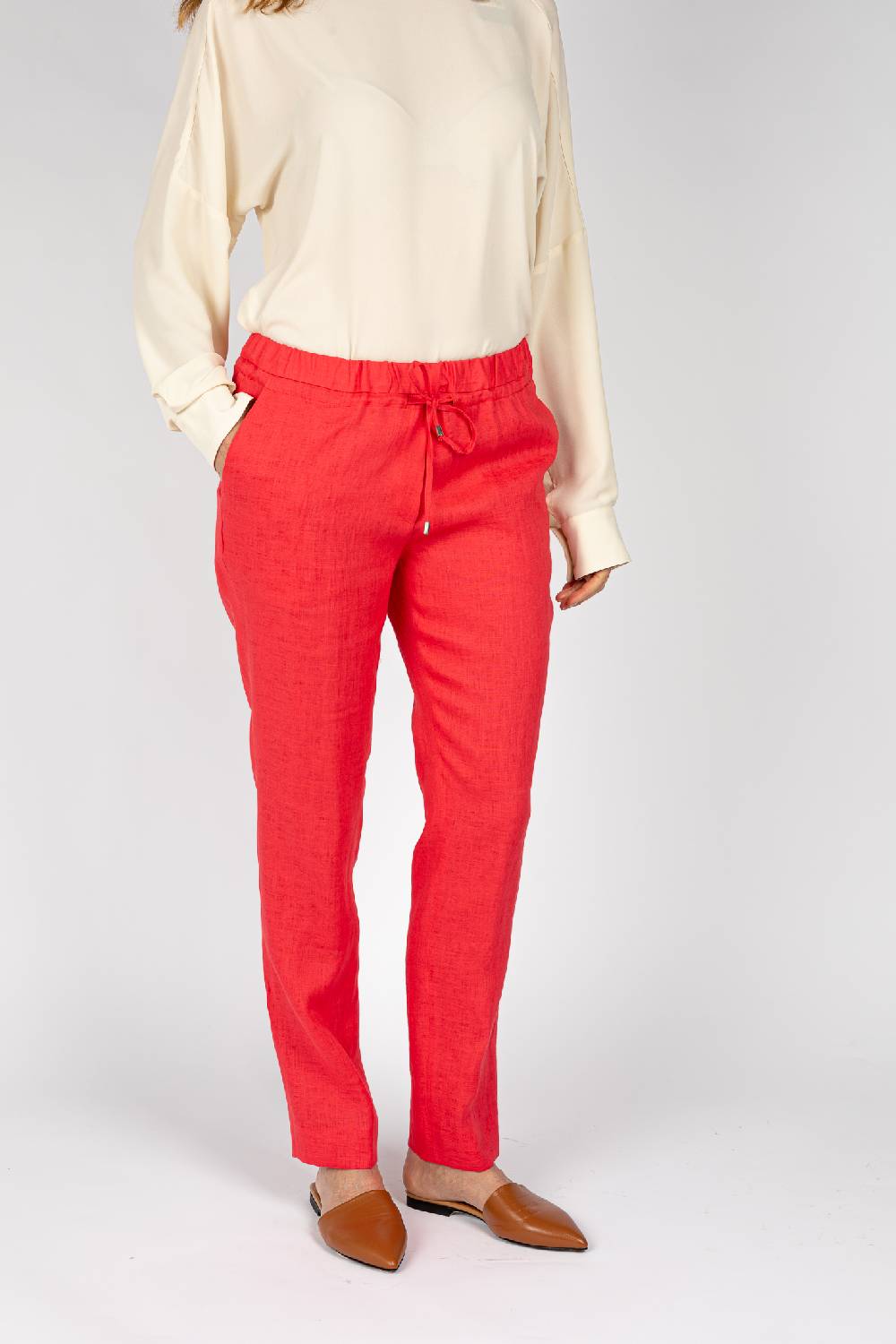 L.Pucci Pantaloni Colore Corallo, Linea Morbida