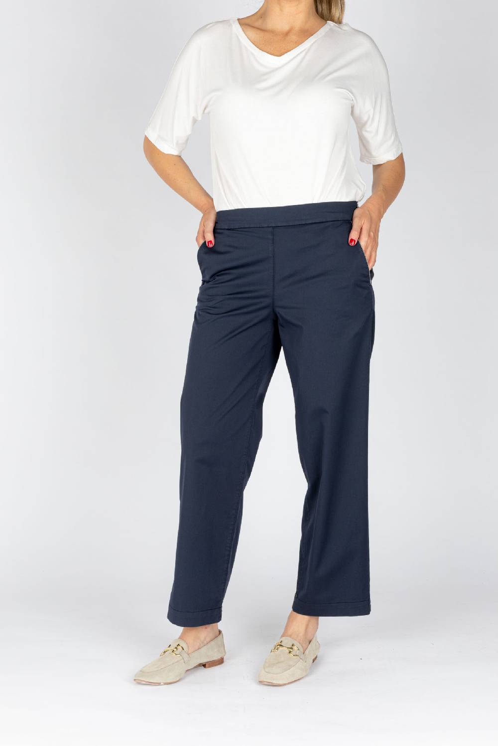 L.Pucci Pantaloni A Gamba Morbida Tessuto Popeline Stretch Colore Blu
