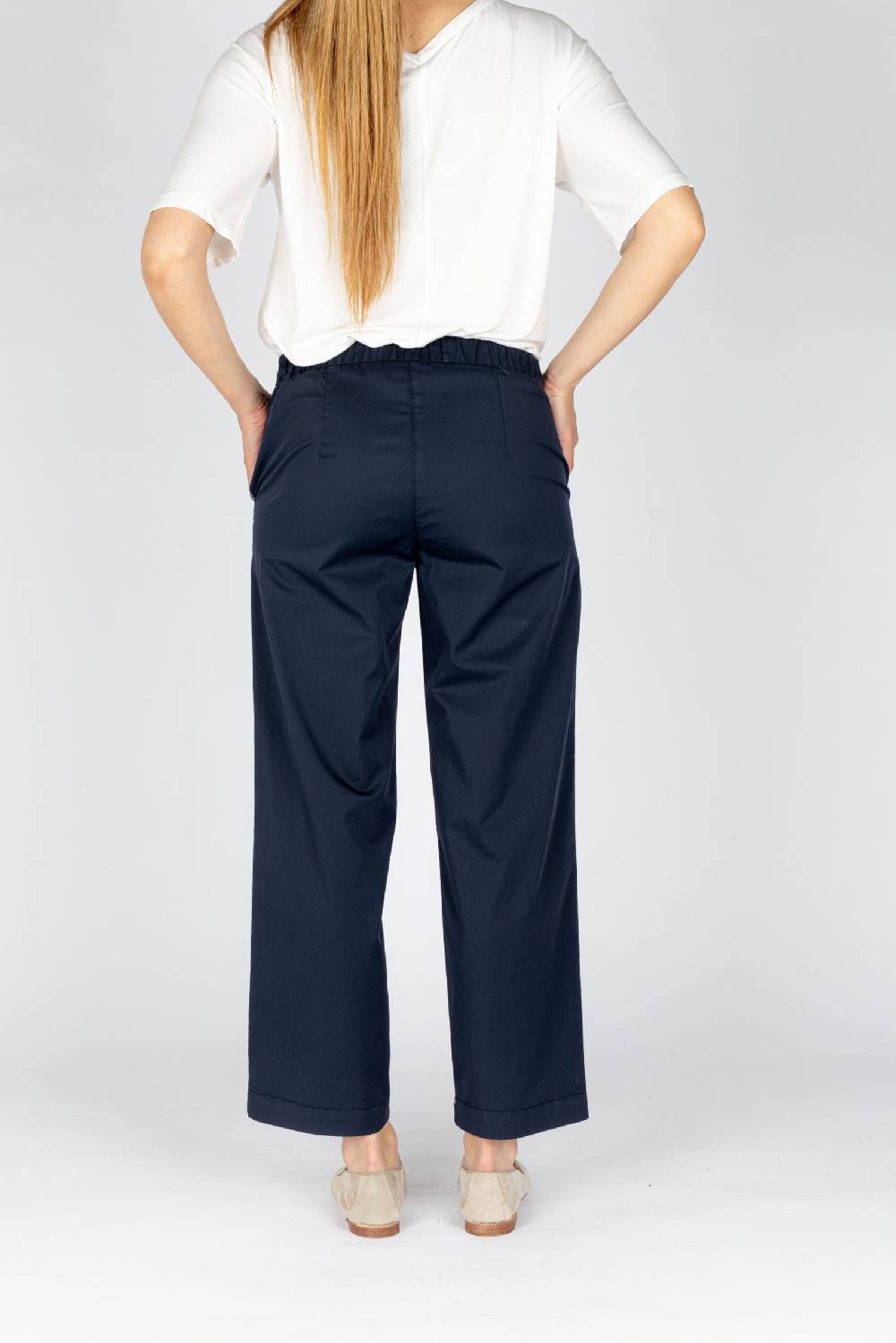 L.Pucci Pantaloni A Gamba Morbida Tessuto Popeline Stretch Colore Blu