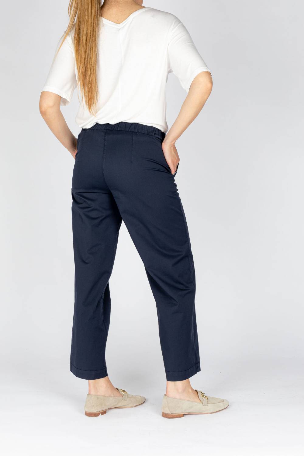 L.Pucci Pantaloni A Gamba Morbida Tessuto Popeline Stretch Colore Blu