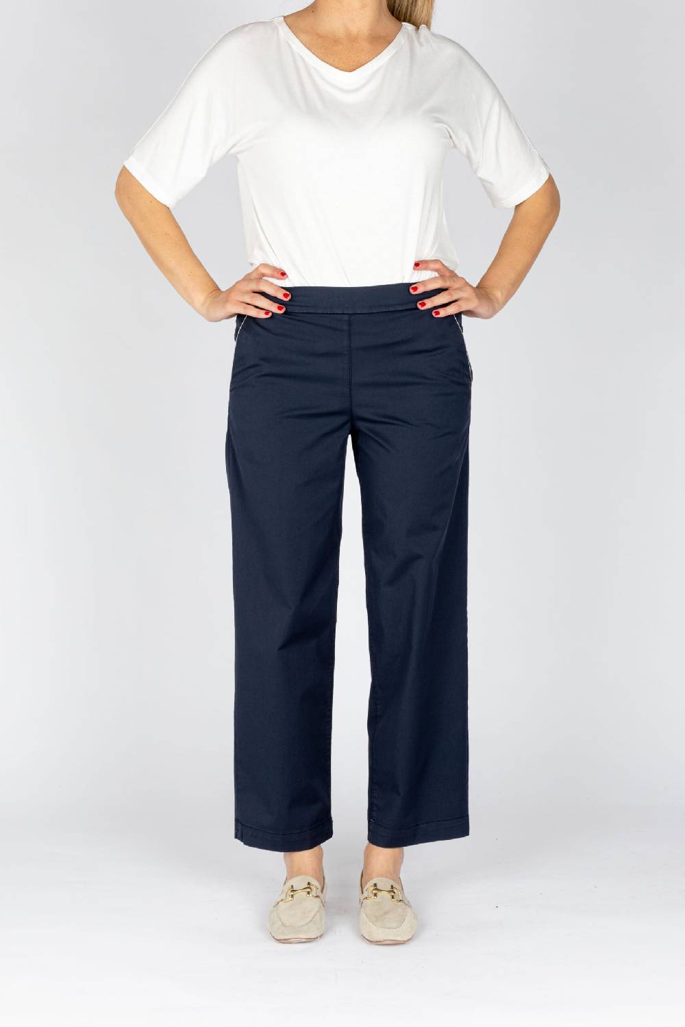 L.Pucci Pantaloni a gamba morbida tessuto popeline stretch colore blu