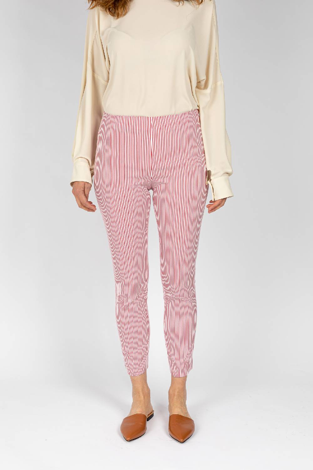 L.Pucci Pantaloni a riga colore rosso da donna linea stretta