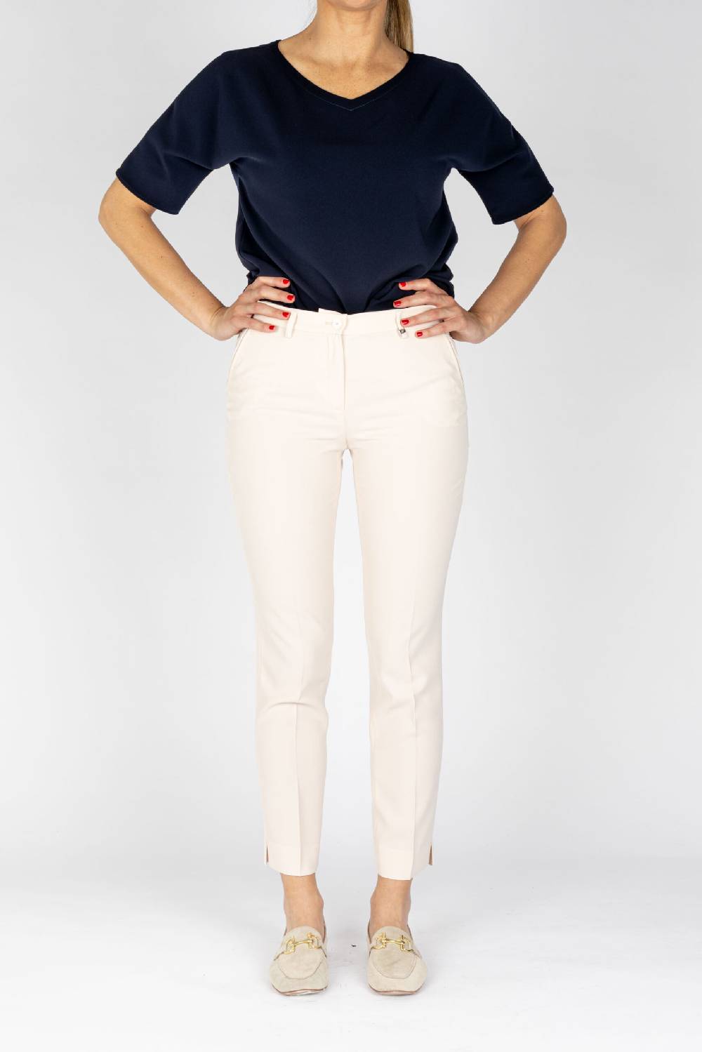 L.Pucci Pantaloni colore avorio modello gamba morbida tessuto cady