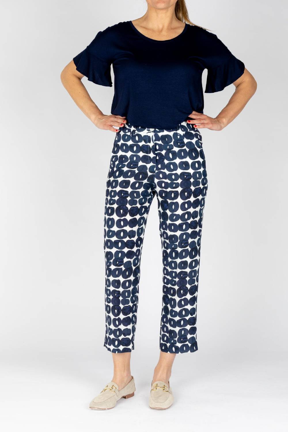 L.Pucci Pantaloni Colore Blu Gamba Larga Tessuto Viscosa Stampa Cerchio