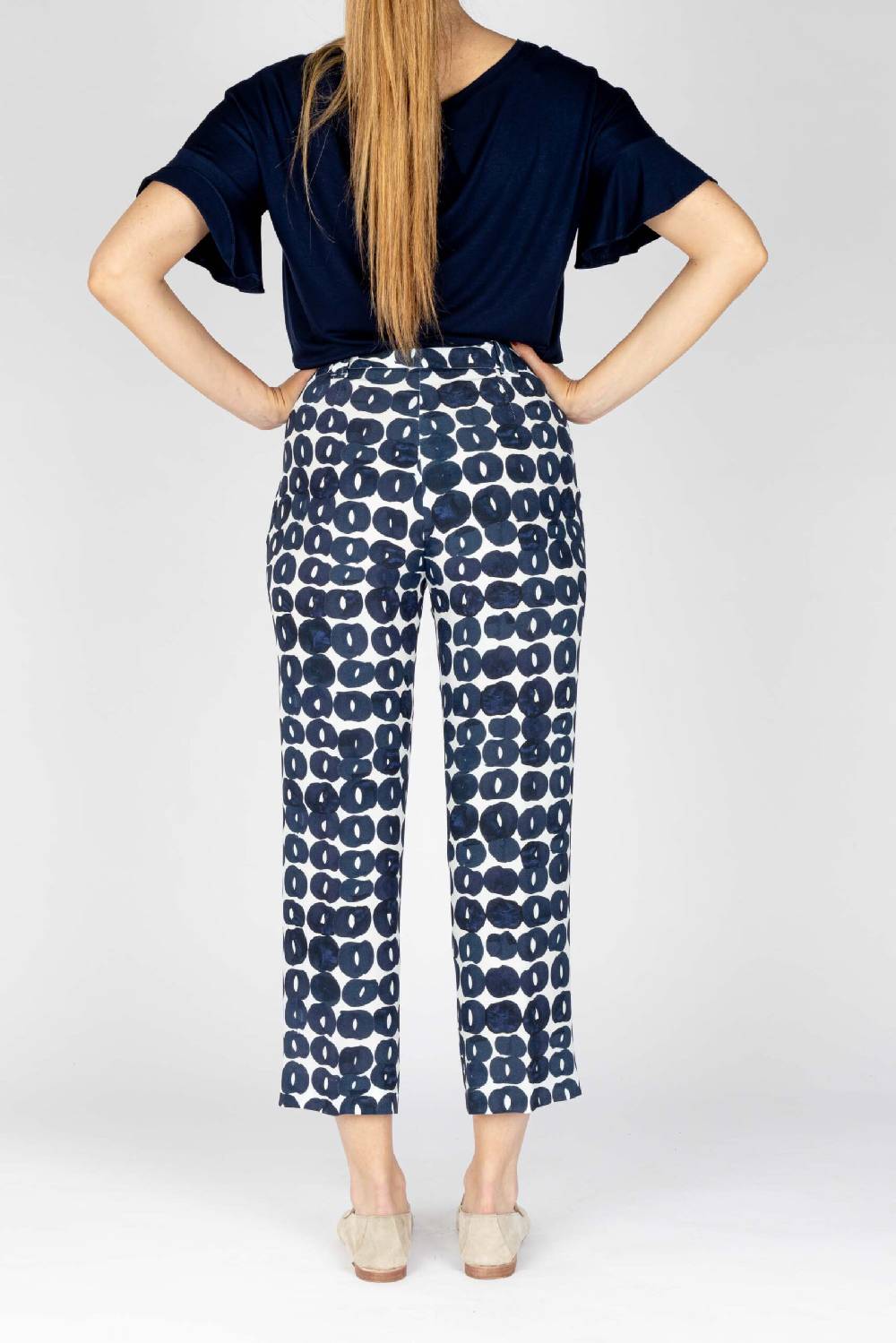 L.Pucci Pantaloni Colore Blu Gamba Larga Tessuto Viscosa Stampa Cerchio