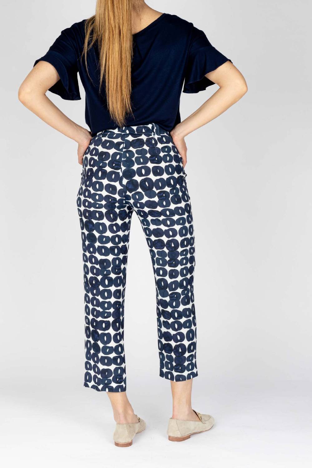 L.Pucci Pantaloni Colore Blu Gamba Larga Tessuto Viscosa Stampa Cerchio